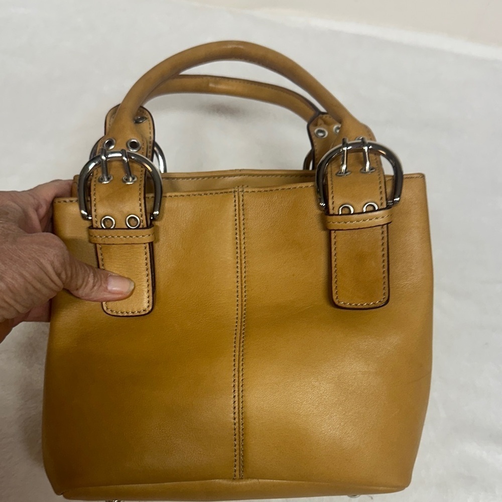 Tignanello Mustard Leather Satchel with Buckle Details - Picture 15 of 15